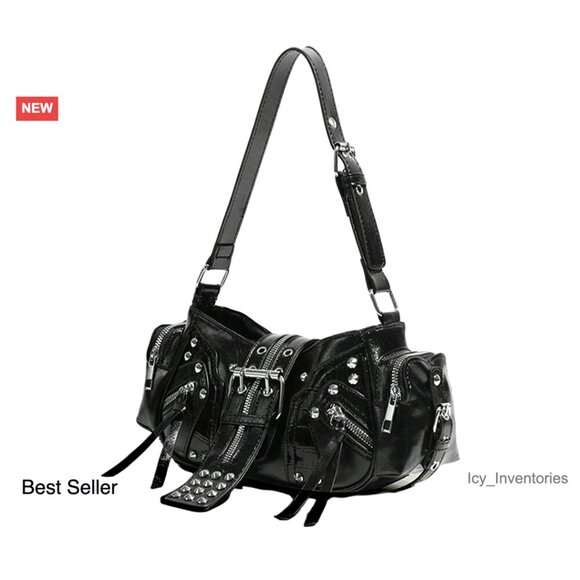Handbags - PU Leather Tote Bag Y2K Punk Vintage Adjustable Strap Multi Pocket Large